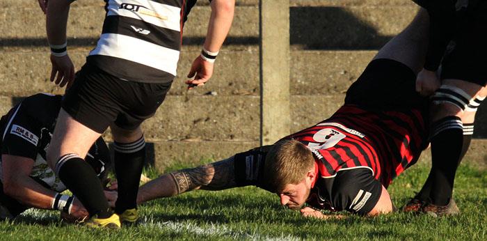 Andrew Cooke stretches for a try for Tenby